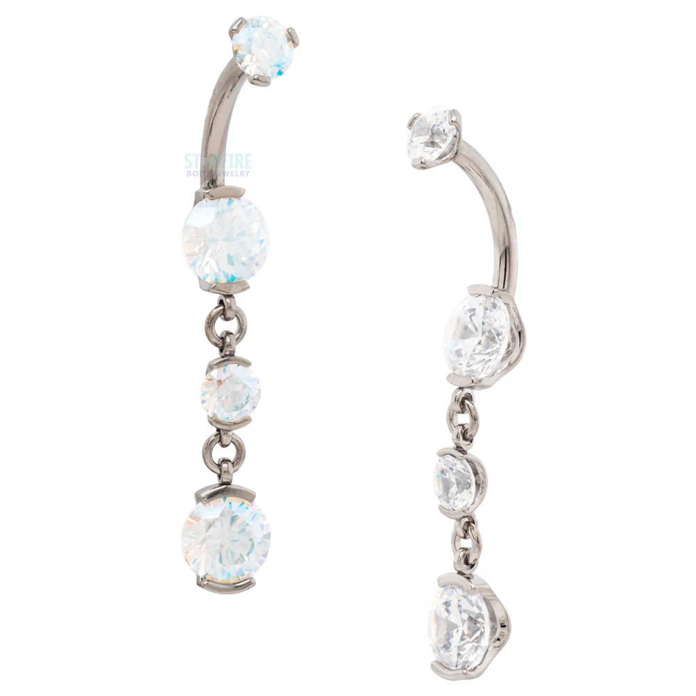 2 Prong-Set Faceted Gem Navel Curve with Dangle #5