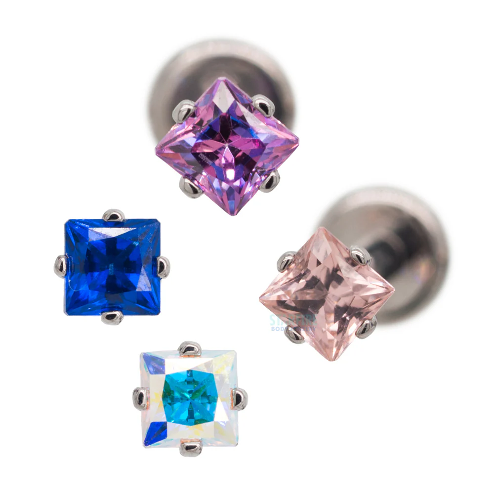 3mm Prong-Set Square Princess Star-Cut Faceted Gem on Flatback
