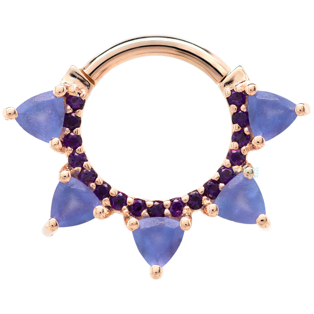 "Alpha" Hinge Ring in Gold with Sandblasted Tanzanite & Amethyst - Image 3