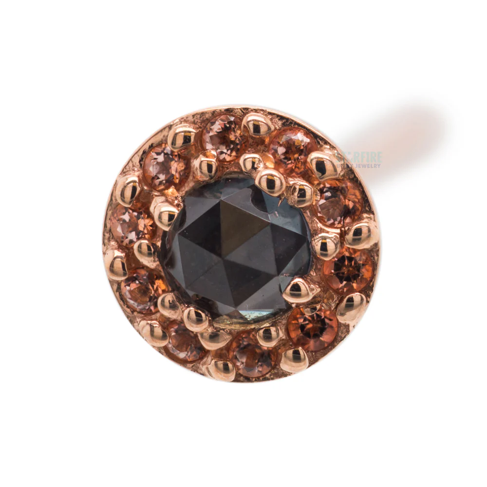 "Altura" Nostril Screw in Gold with Rose Cut Grey Sapphire & Peach Topaz
