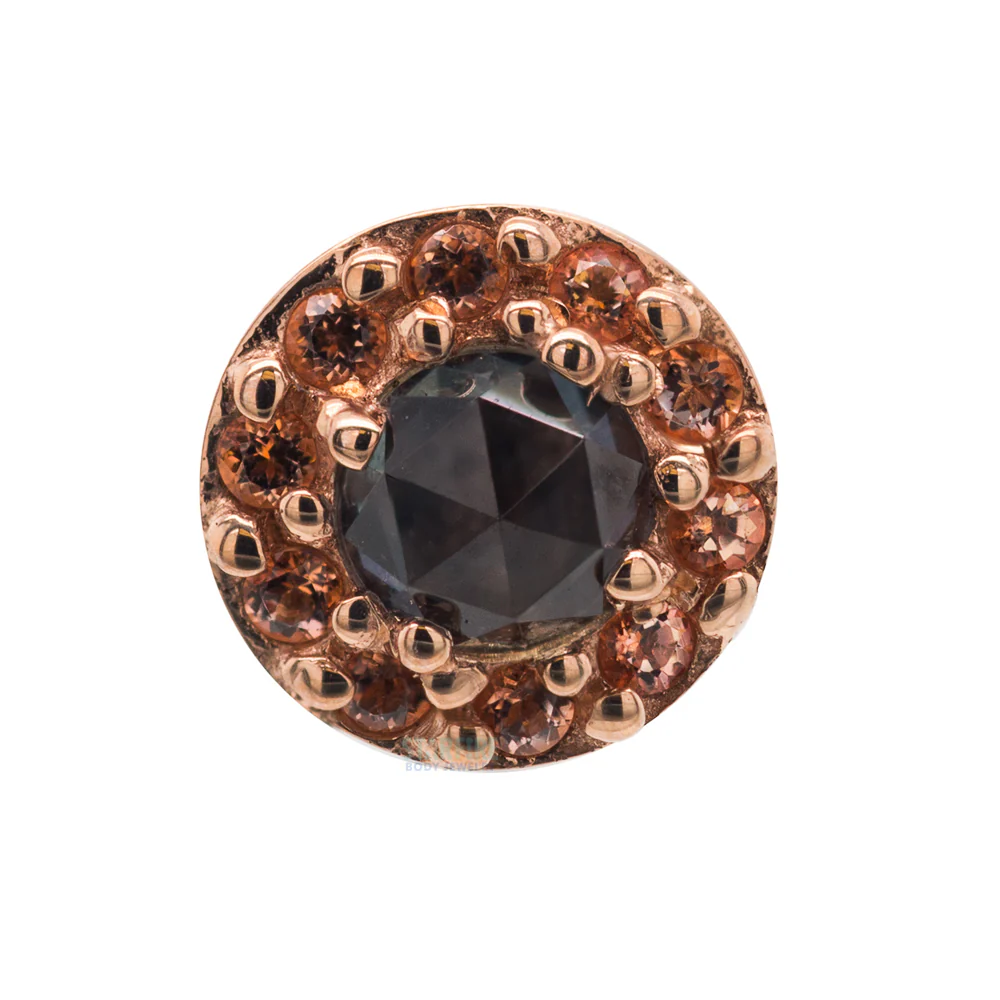 "Altura" Nostril Screw in Gold with Rose Cut Grey Sapphire & Peach Topaz - Image 2