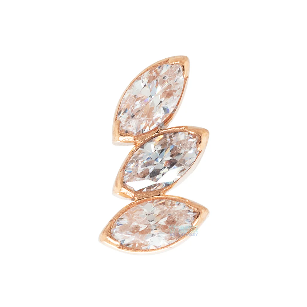 3 Gem "Fanfare" Threaded End in Rose Gold with Brilliant-Cut Gems - Image 2