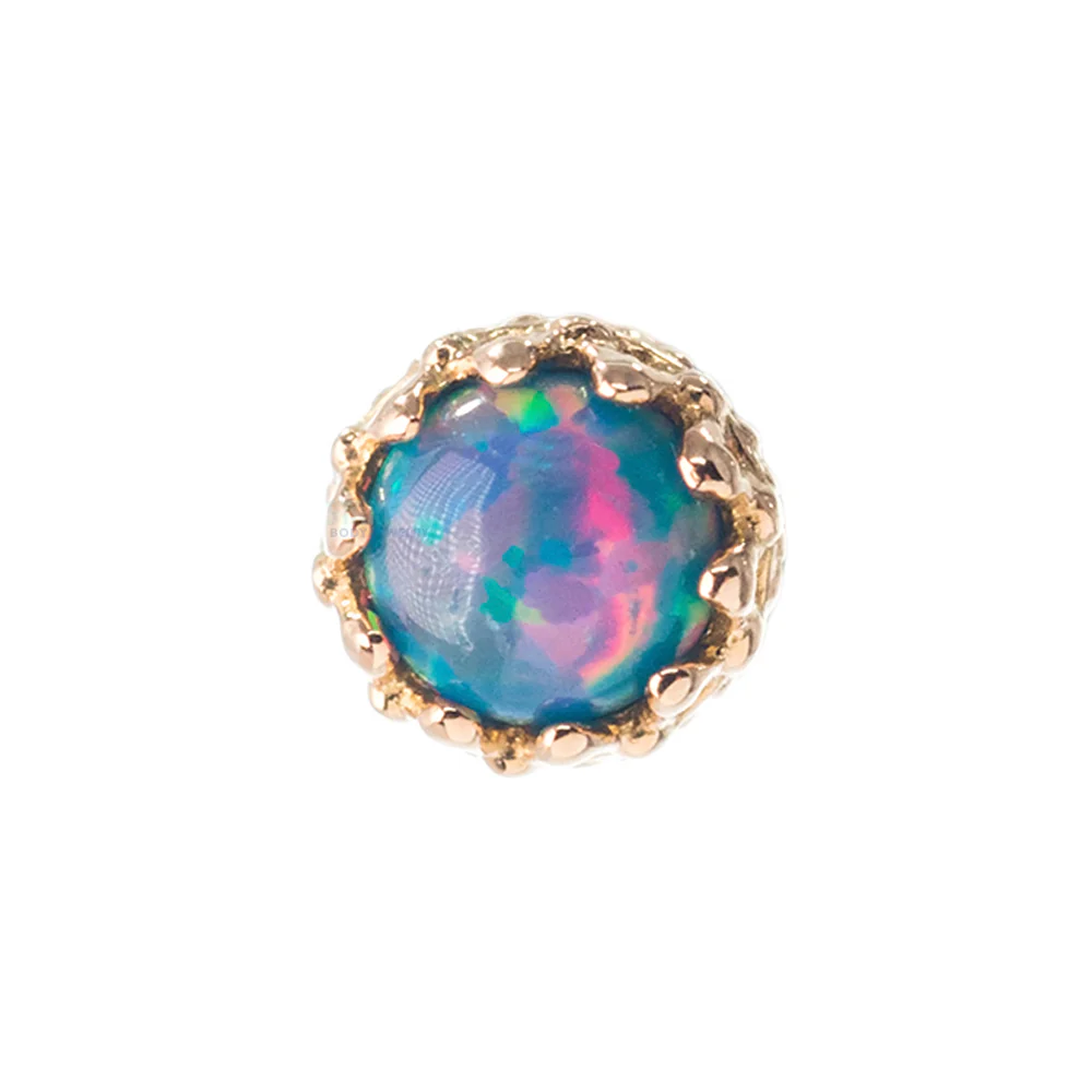 3mm "King" Crown Threaded End in Gold with Opal Cabochon - Image 6