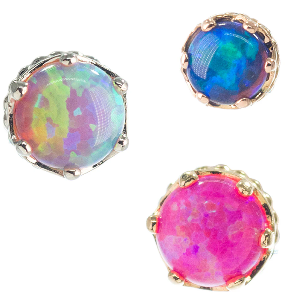 3mm "Queen" Crown Threaded End Gold with Opal Cabochon - Image 2