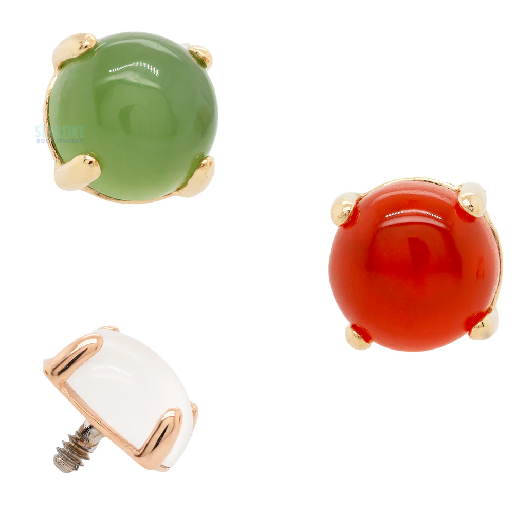 3mm "Ziana" Prong-Set Natural Stone Cabochon Threaded End in Gold - Image 2