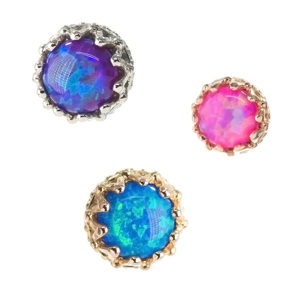 2.5mm "King" Crown Threaded End in Gold with Opal Cabochon
