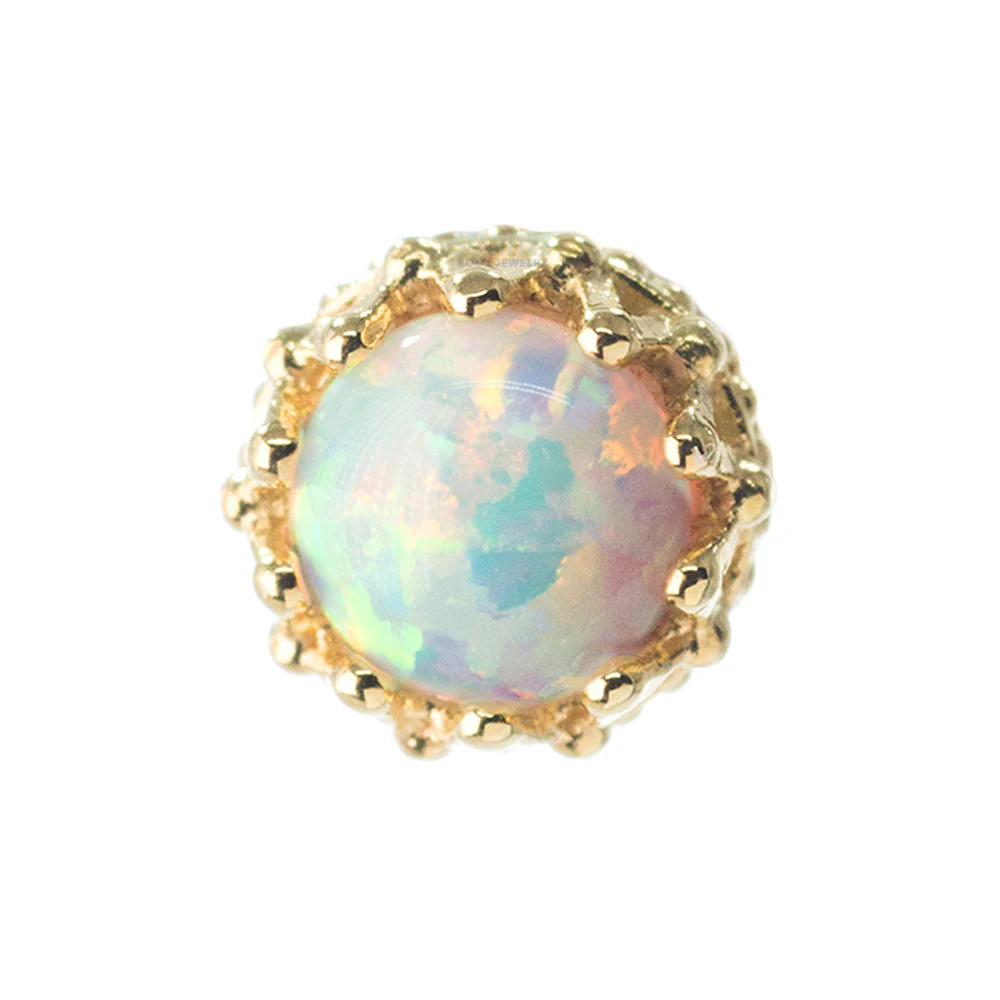4mm "King" Crown Threaded End in Gold with Opal Cabochon - Image 3