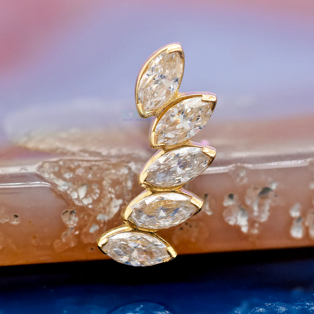 5 Gem "Fanfare" Threaded End in Yellow Gold with Brilliant-Cut Gems - Image 2