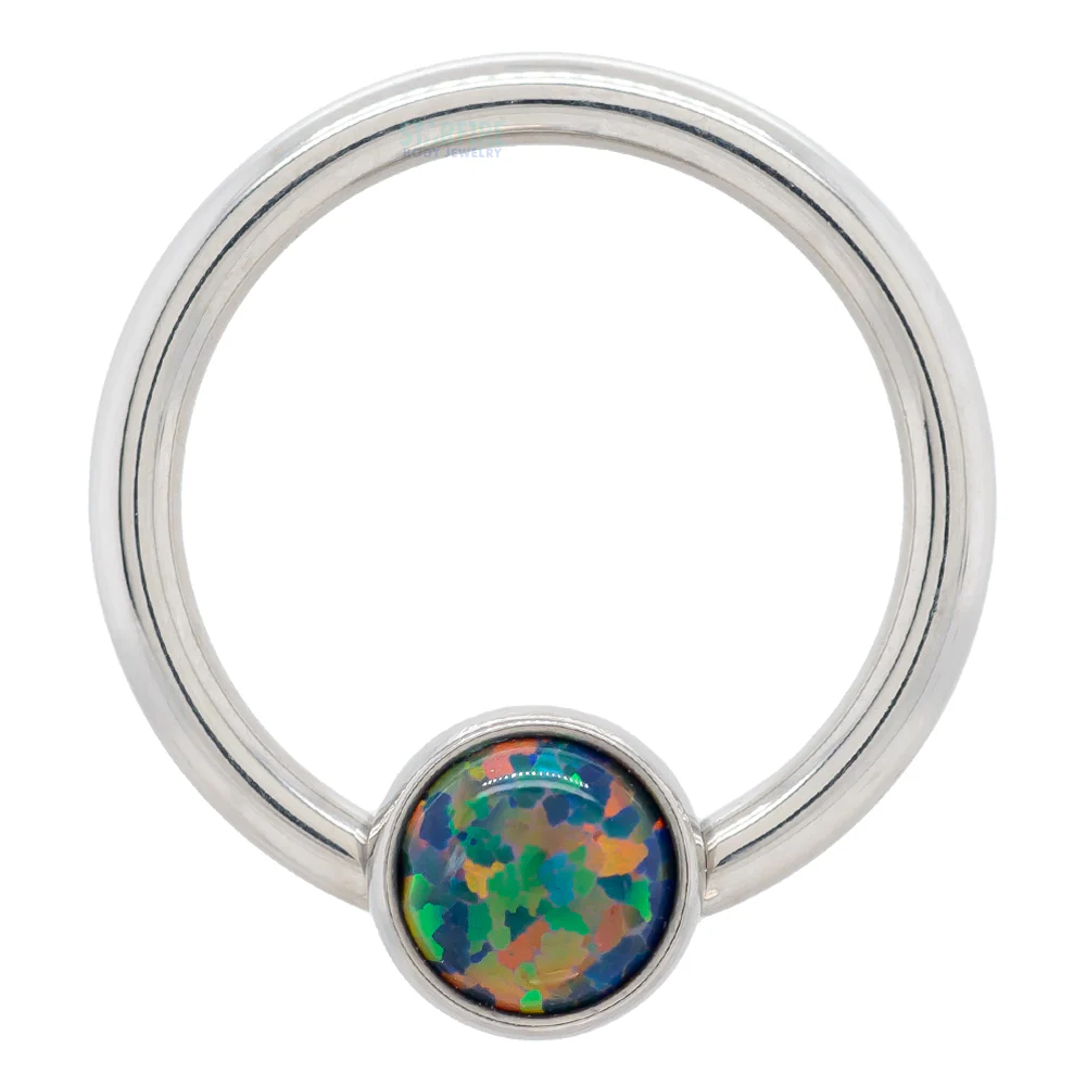 Captive Bead Ring (CBR) with Bezel-set Opal - Image 17