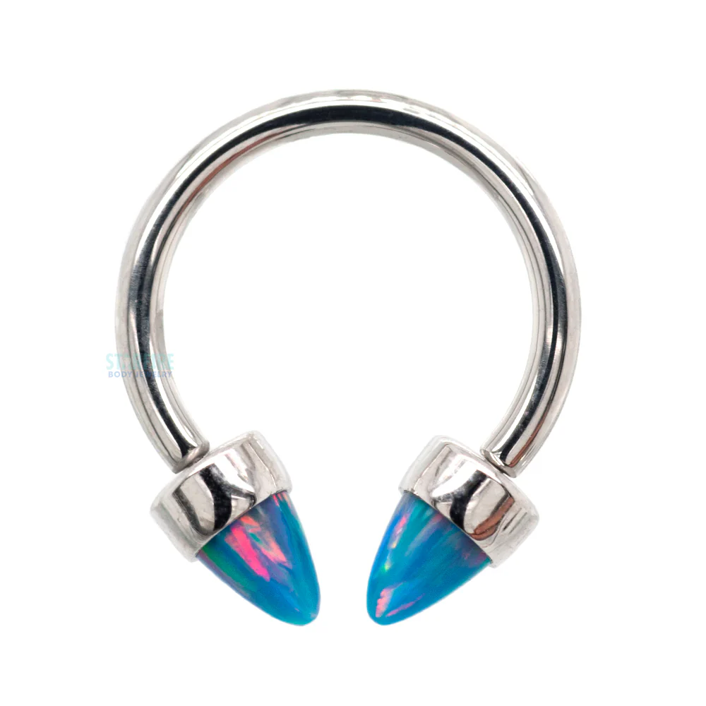 Circular Barbell with 3mm Bullet-Cut Opal in Bezel - Image 3