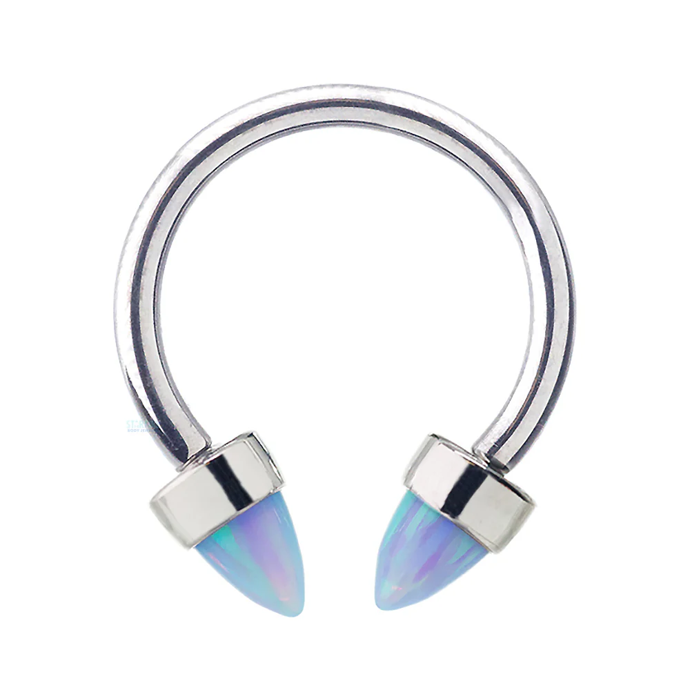 Circular Barbell with 3mm Bullet-Cut Opal in Bezel - Image 5