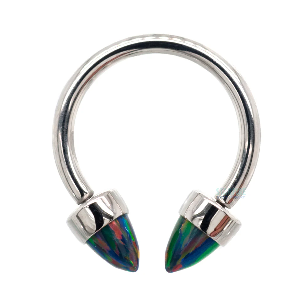 Circular Barbell with 3mm Bullet-Cut Opal in Bezel - Image 8
