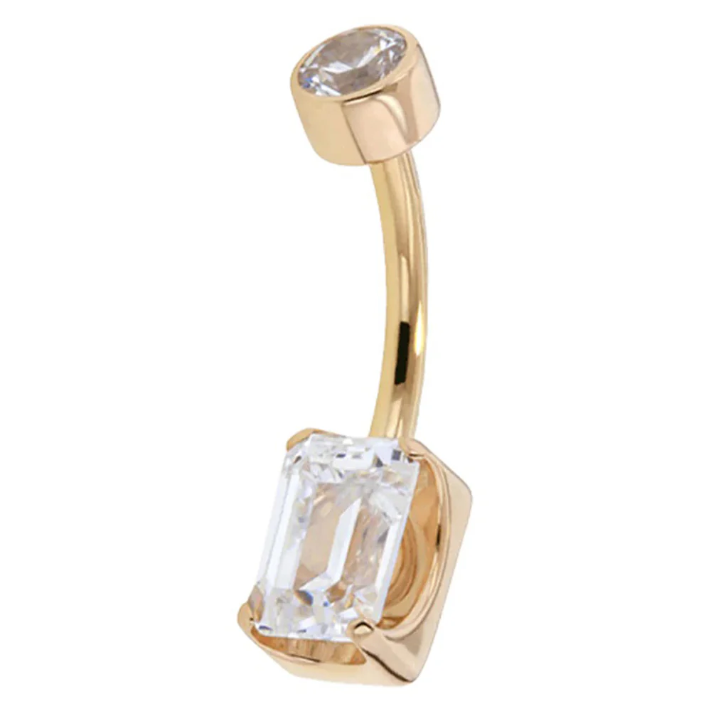 Emerald-Cut Brilliant-Cut Gem Navel Curve in Gold - Image 2