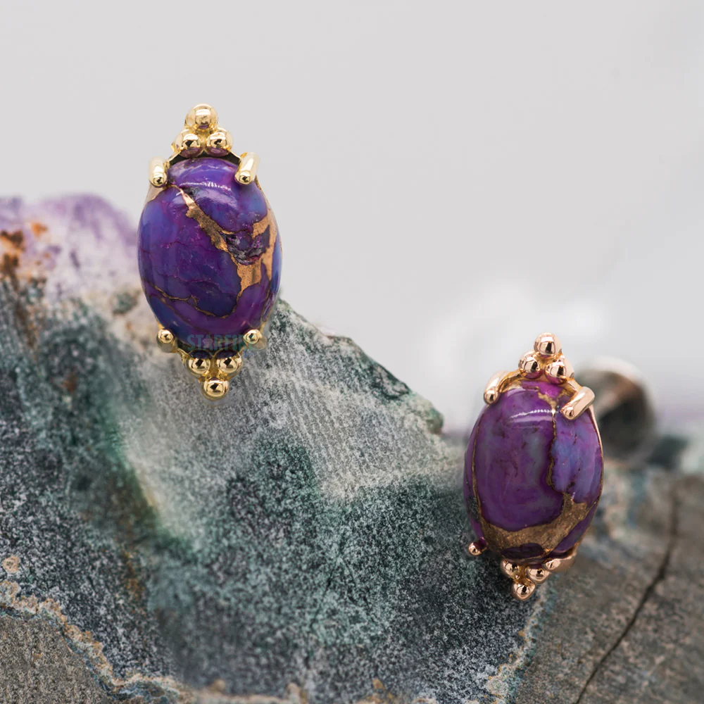 "FaraTa" Threaded End in Gold with Oval Purple Copper Turquoise Cabochon - Image 3