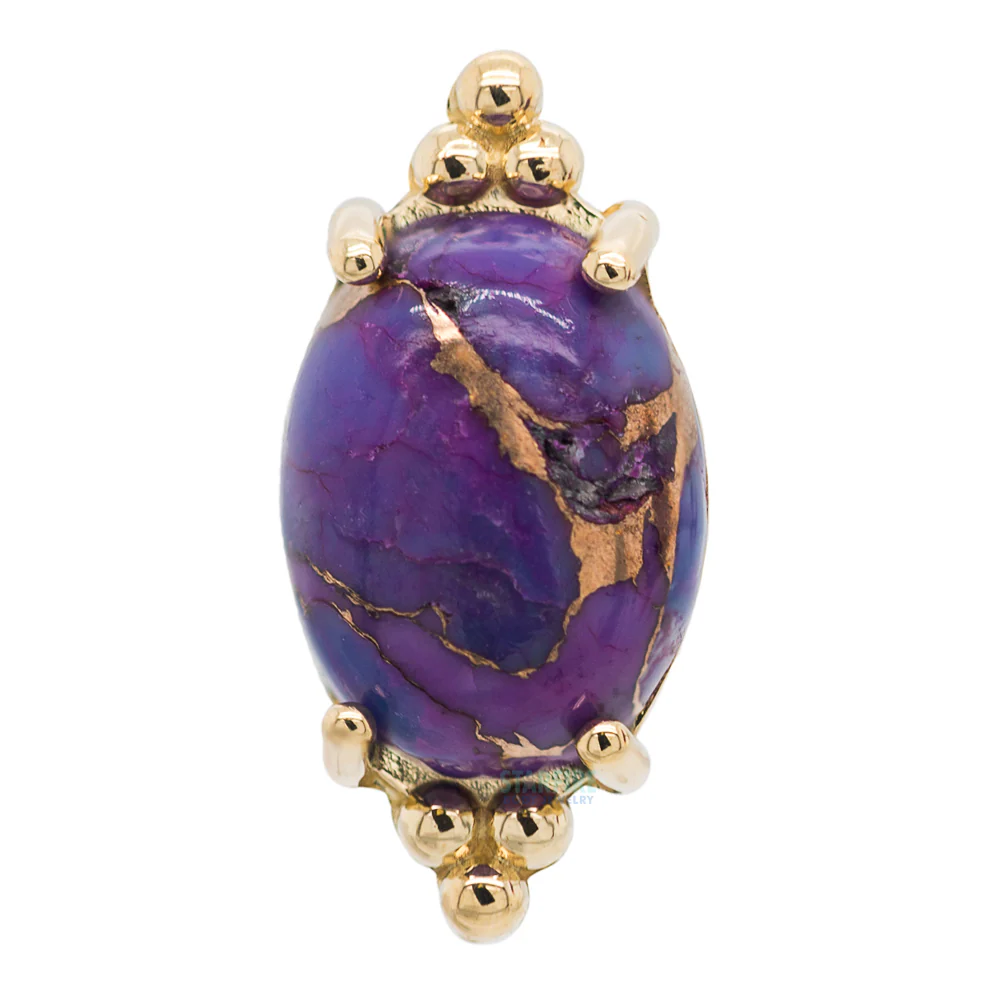 "FaraTa" Threaded End in Gold with Oval Purple Copper Turquoise Cabochon - Image 4