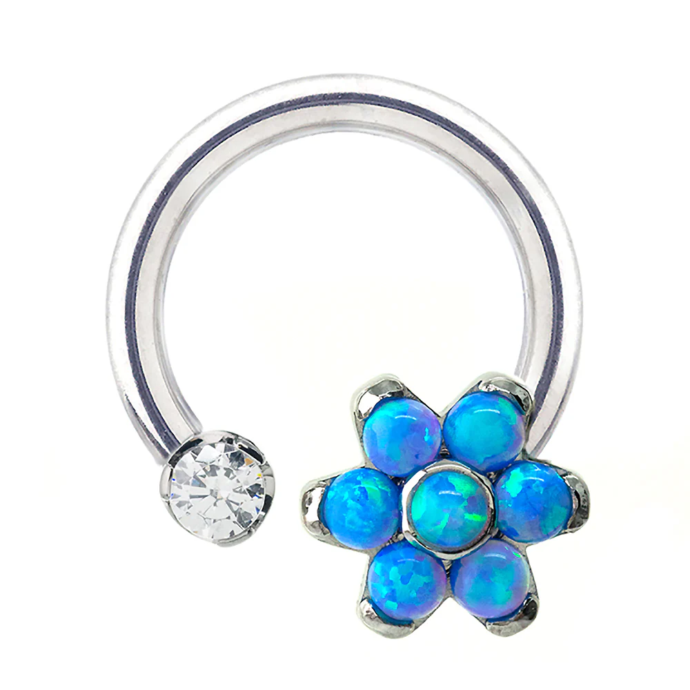 Front Facing Circular Barbell with Brilliant-Cut Gem & Opal Flower - custom color combos - Image 3