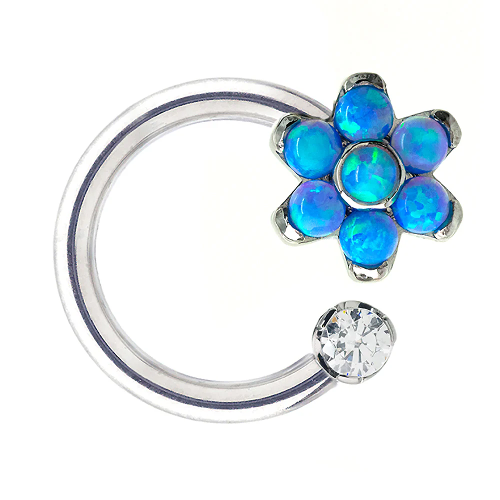 Front Facing Circular Barbell with Brilliant-Cut Gem & Opal Flower - custom color combos - Image 6
