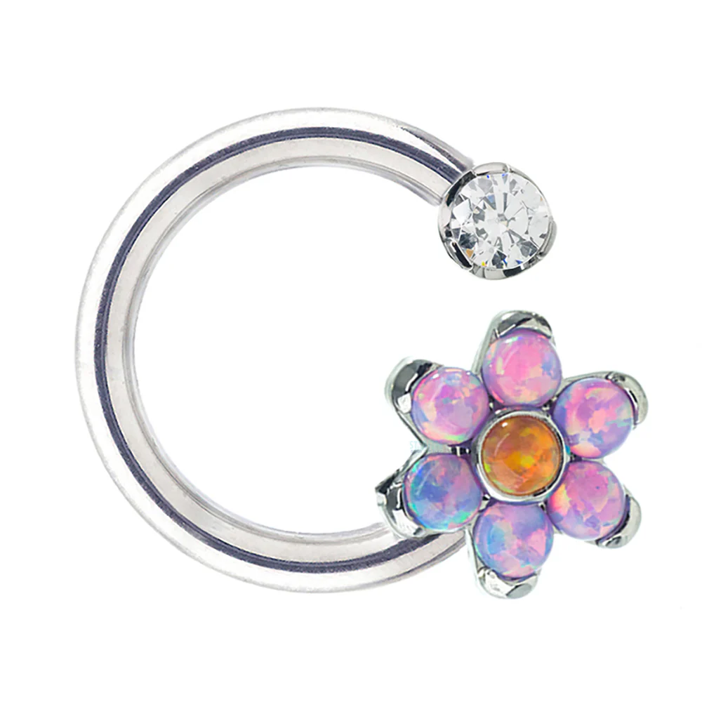 Front Facing Circular Barbell with Brilliant-Cut Gem & Opal Flower - custom color combos - Image 7