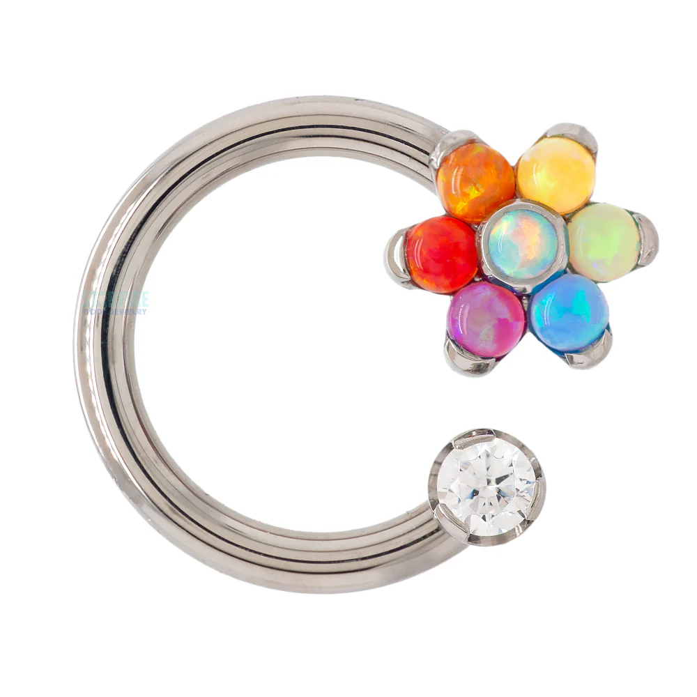 Front Facing Circular Barbell with Brilliant-Cut Gem & Opal Flower - custom color combos - Image 8