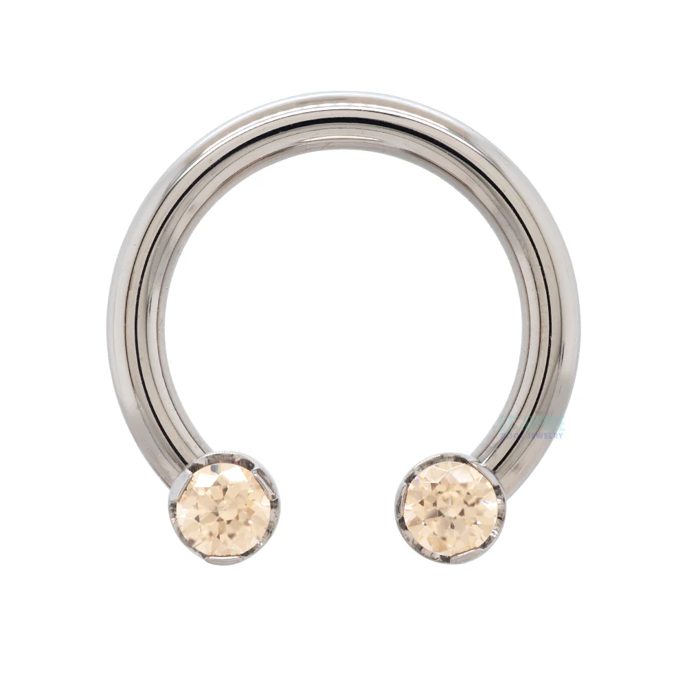 Front Facing Circular Barbell with Brilliant-Cut Gems in Prongs - Image 3