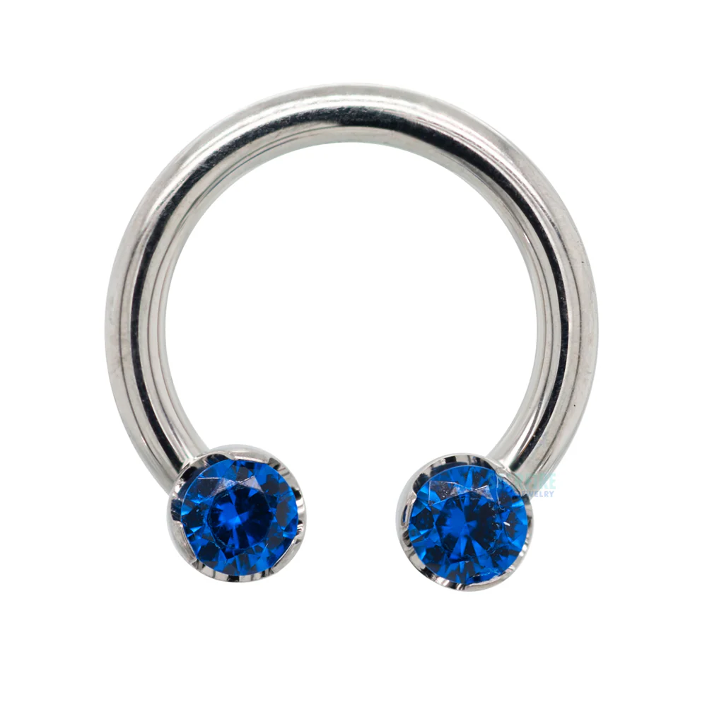 Front Facing Circular Barbell with Brilliant-Cut Gems in Prongs - Image 4