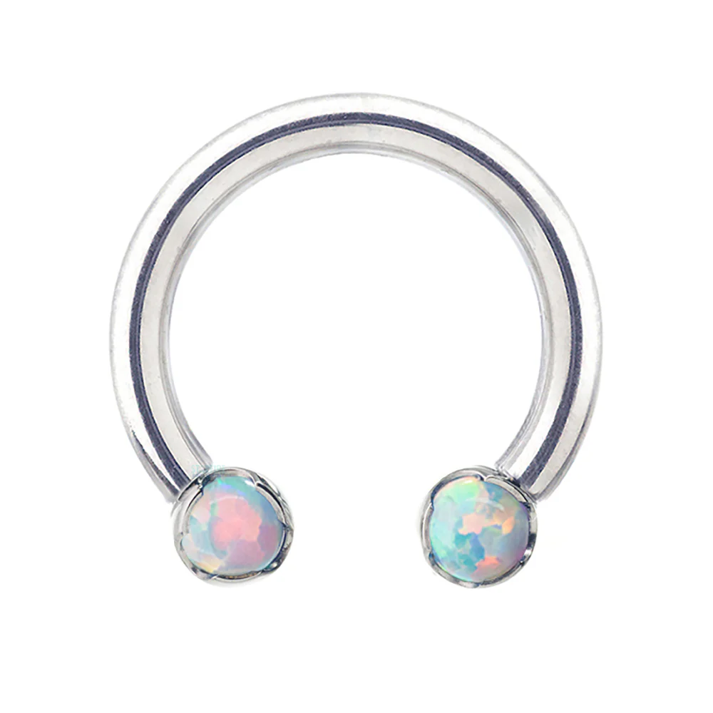 Front Facing Circular Barbell with Cabochon Opals in Prongs - Image 3