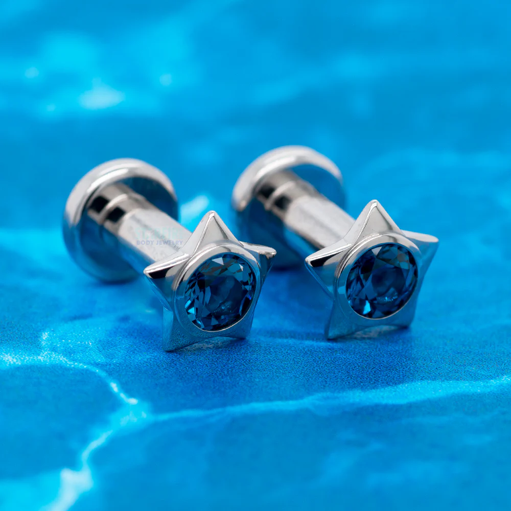 Gem Star Plugs with Brilliant-Cut Gem - London Blue - Image 2