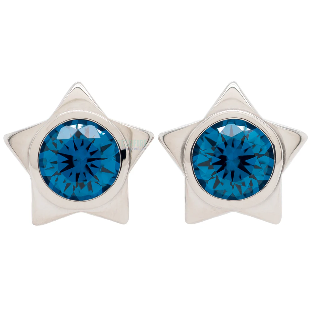 Gem Star Plugs with Brilliant-Cut Gem - London Blue - Image 3