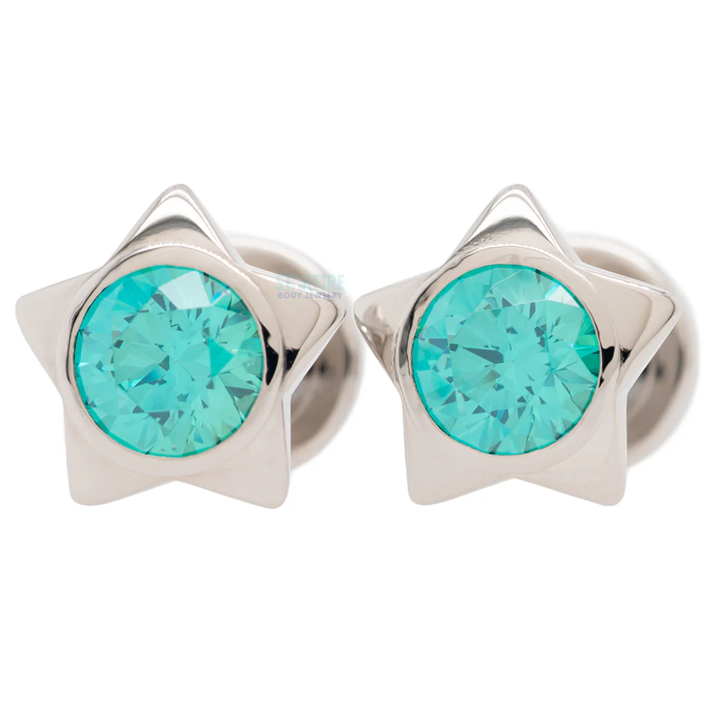 Gem Star Plugs with Brilliant-Cut Gem - Mint Green