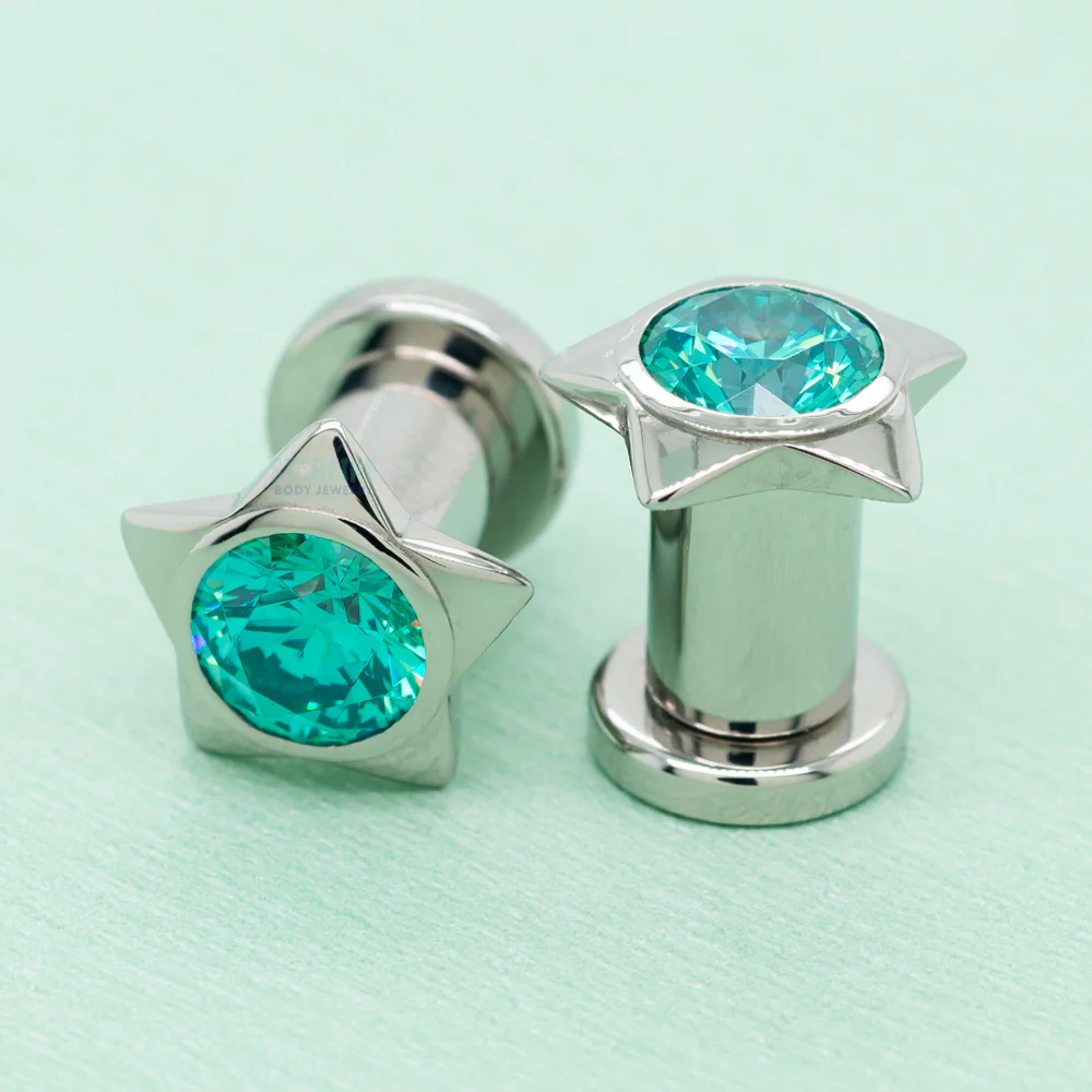 Gem Star Plugs with Brilliant-Cut Gem - Mint Green - Image 2