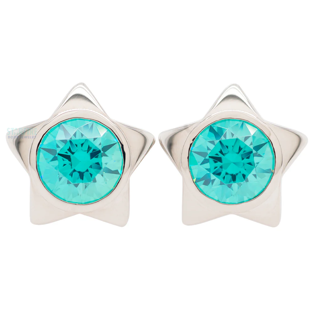 Gem Star Plugs with Brilliant-Cut Gem - Mint Green - Image 3