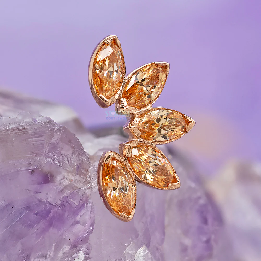 Marquise Fan Threaded End in Rose Gold with 5 Brilliant-Cut Gems - Image 2