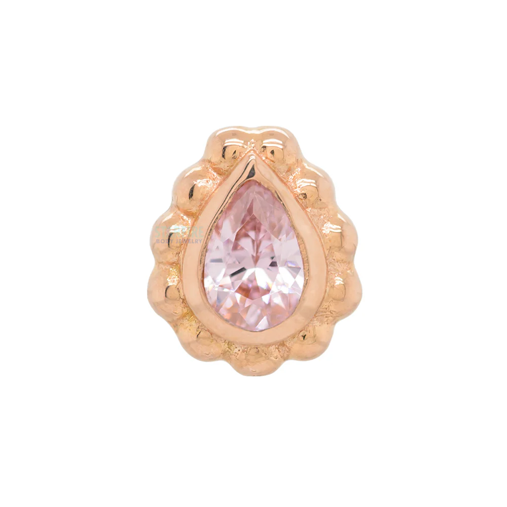 Milgrain Pear Threaded End with Brilliant-Cut Gem in Rose Gold - Image 3