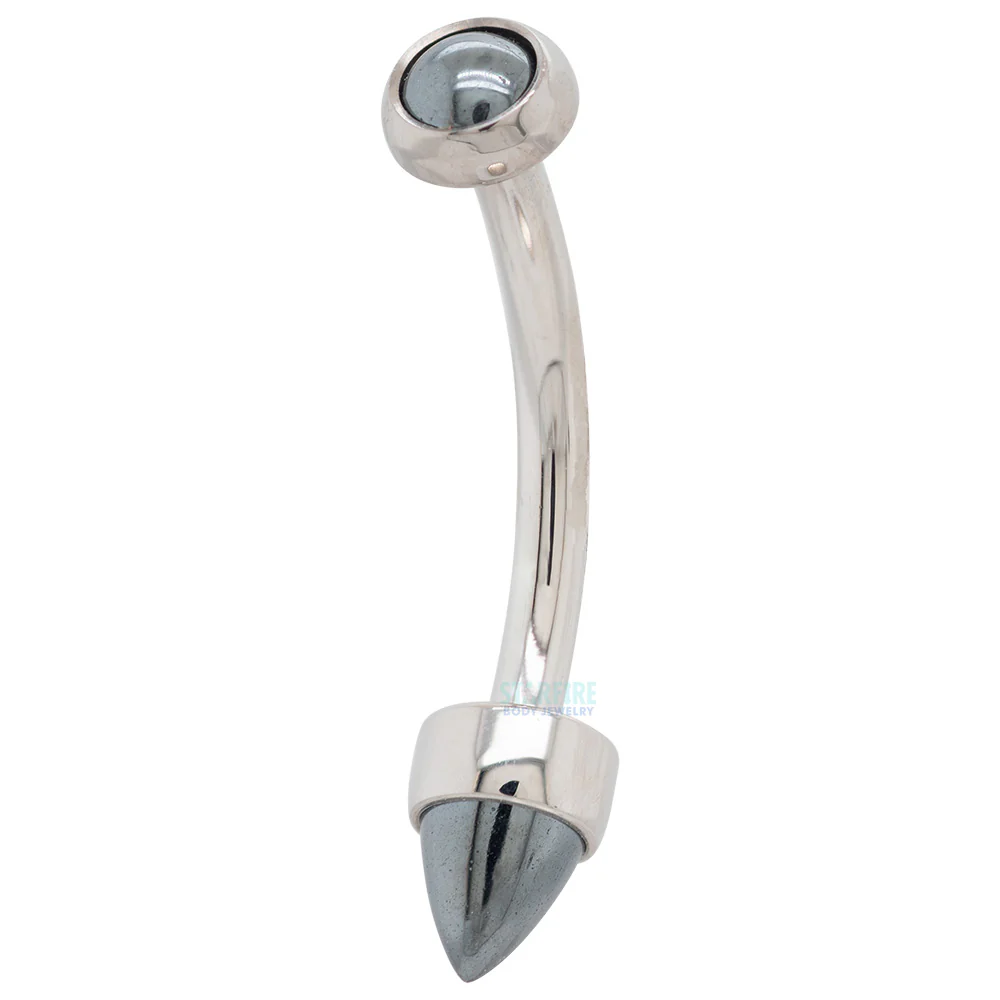 Natural Stone Cabochon & Natural Stone Bullet in Bezel Curved Barbell