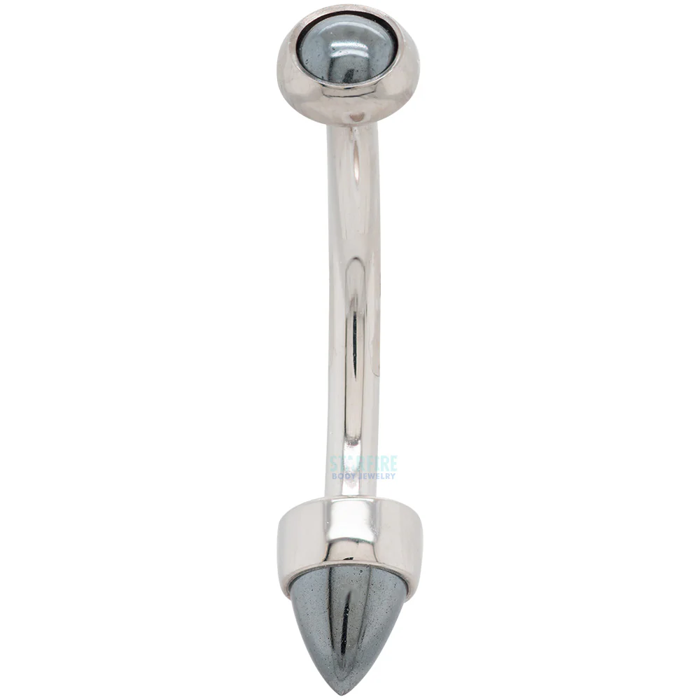 Natural Stone Cabochon & Natural Stone Bullet in Bezel Curved Barbell - Image 3