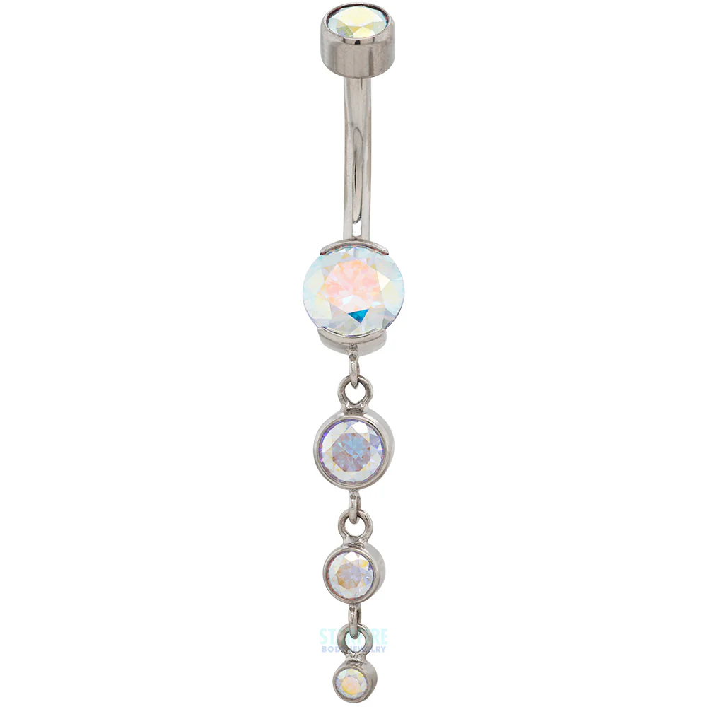 Partial Bezel-set Brilliant-Cut Navel Curve with Dangle - Image 3