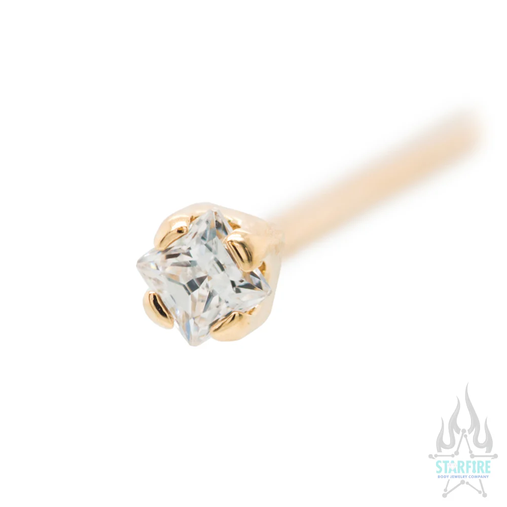 Princess-Cut Brilliant-Cut Gem Nostril Screw in Gold - Image 3