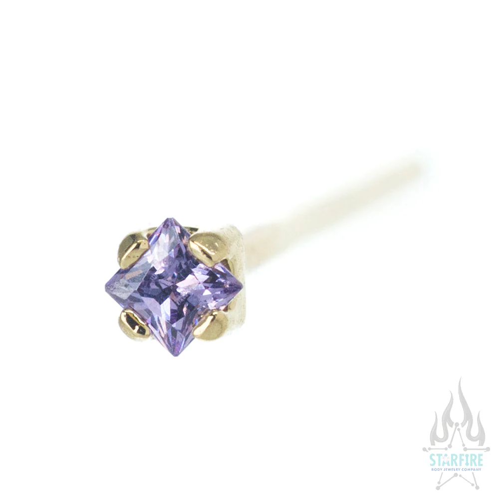 Princess-Cut Brilliant-Cut Gem Nostril Screw in Gold - Image 6