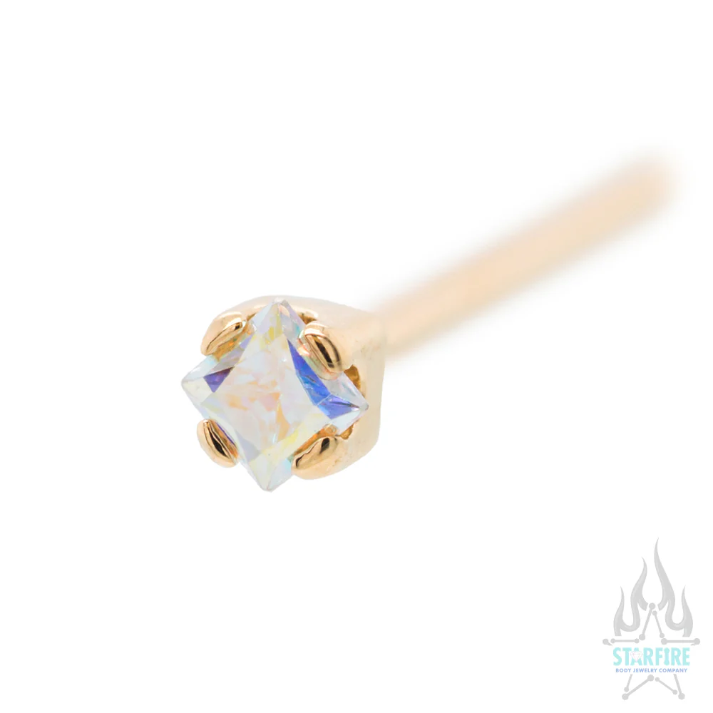 Princess-Cut Brilliant-Cut Gem Nostril Screw in Gold - Image 8