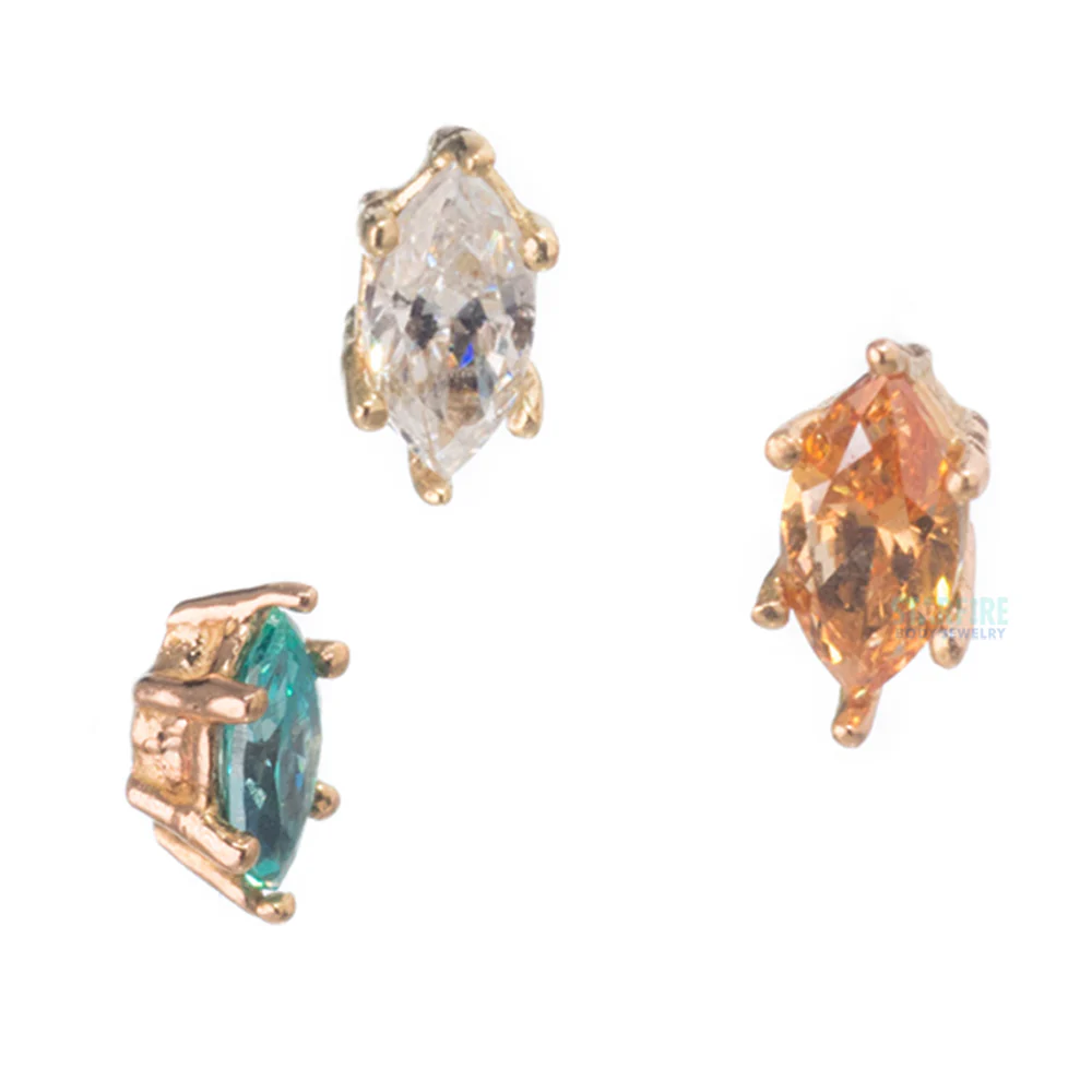 Prong-Set Marquise-Cut Brilliant-Cut Gem Threaded End in Gold