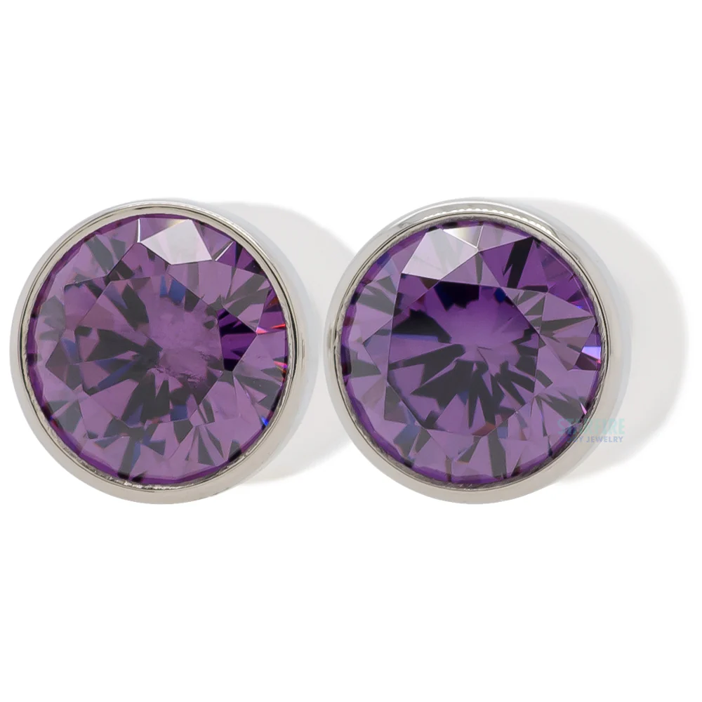 Single Gem BIG BLING Plugs ( Eyelets ) with Brilliant-Cut Gem - Amethyst - Image 3