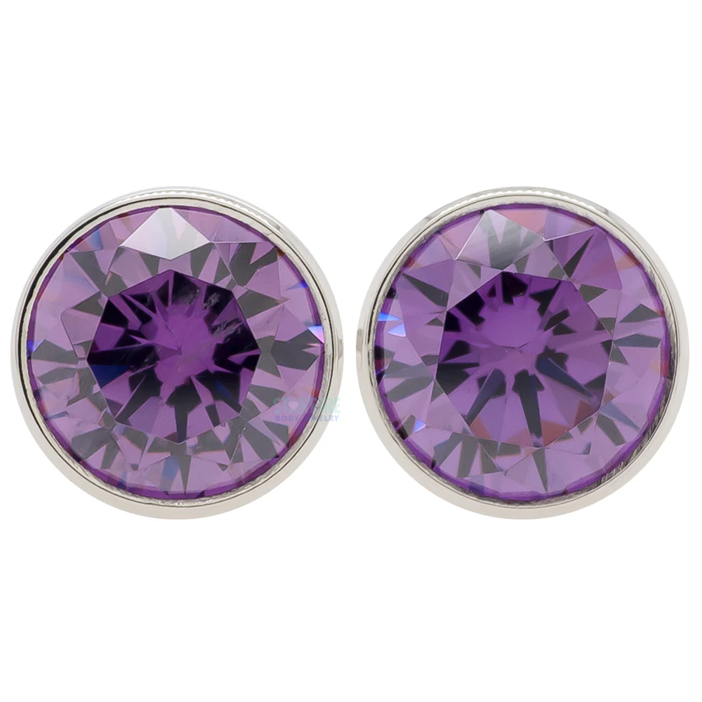 Single Gem BIG BLING Plugs ( Eyelets ) with Brilliant-Cut Gem - Amethyst - Image 4