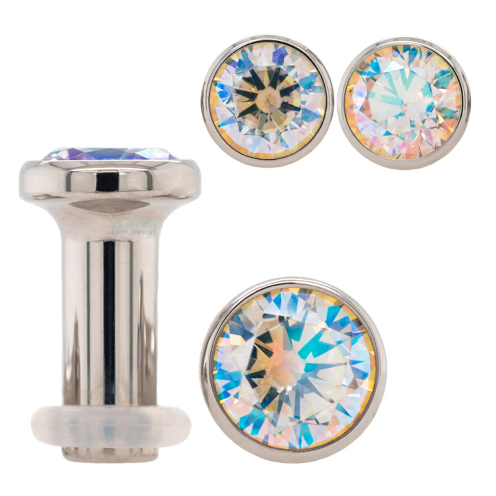 Single Gem BIG BLING Plugs ( Eyelets ) with Brilliant-Cut Gem - Aurora