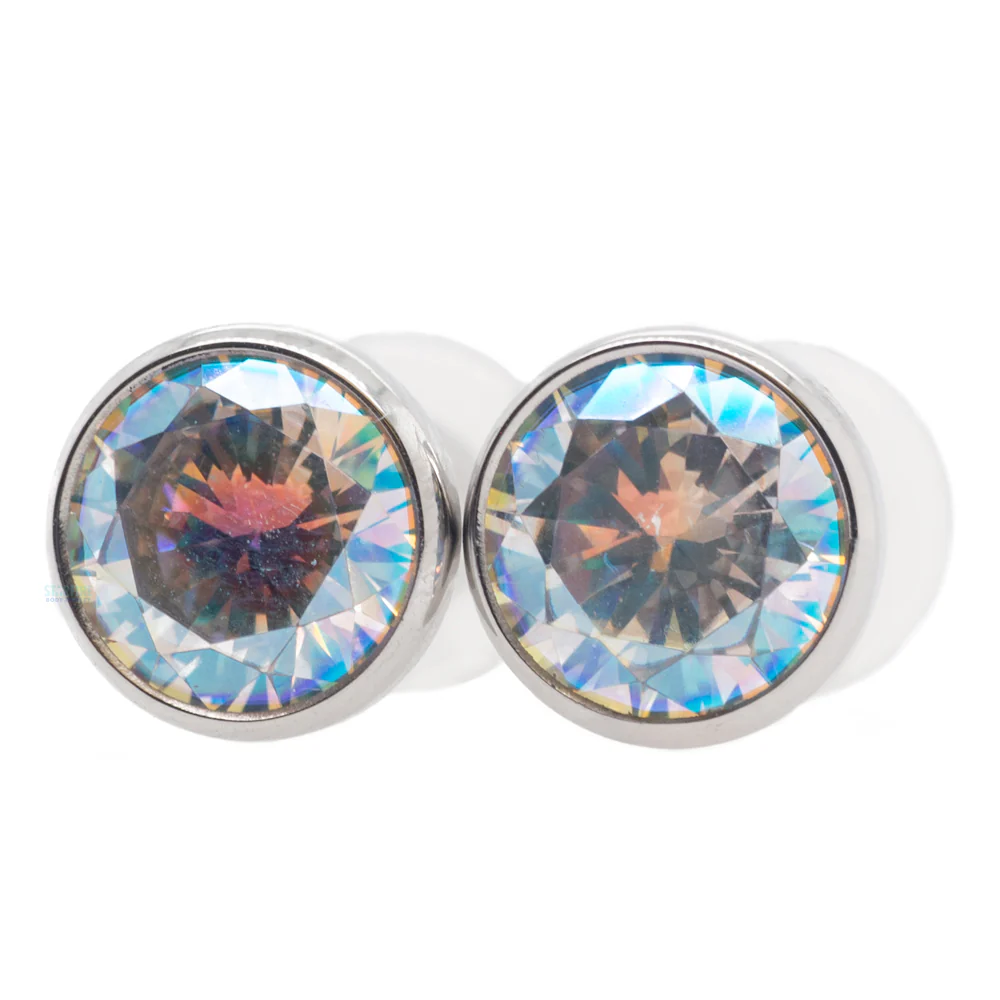 Single Gem BIG BLING Plugs ( Eyelets ) with Brilliant-Cut Gem - Aurora - Image 3
