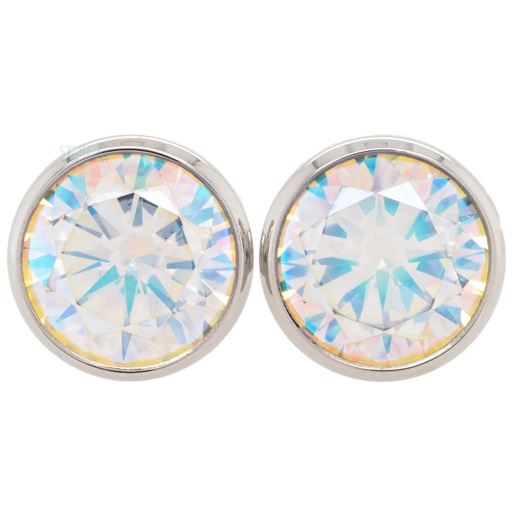 Single Gem BIG BLING Plugs ( Eyelets ) with Brilliant-Cut Gem - Aurora - Image 4