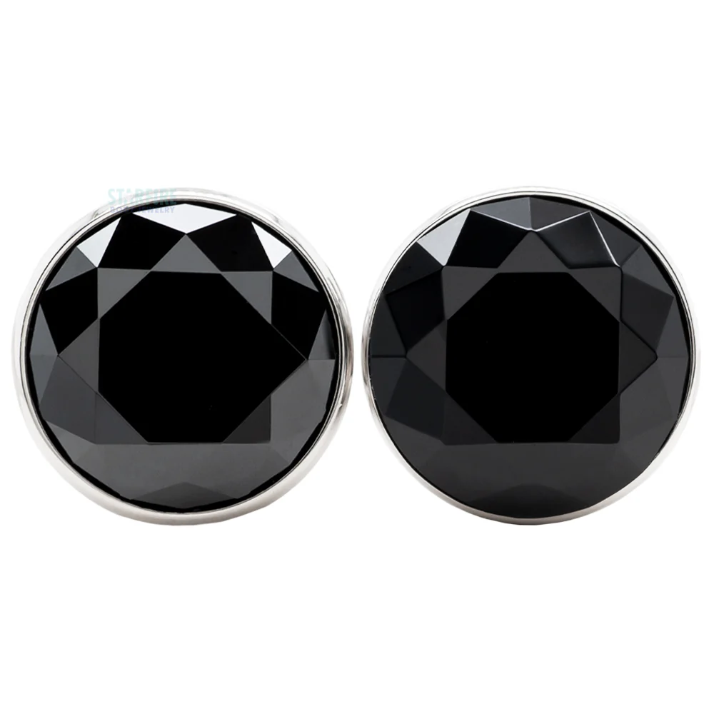 Single Gem BIG BLING Plugs ( Eyelets ) with Brilliant-Cut Gem - Black - Image 4