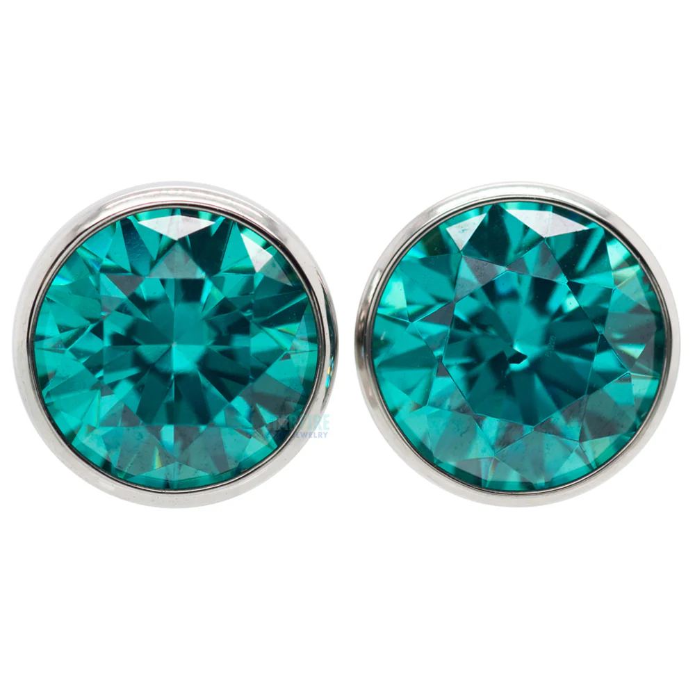 Single Gem BIG BLING Plugs ( Eyelets ) with Brilliant-Cut Gem - Mint Green - Image 3