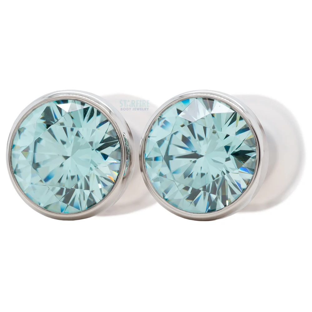 Single Gem BIG BLING Plugs ( Eyelets ) with Brilliant-Cut Gem - Pistachio