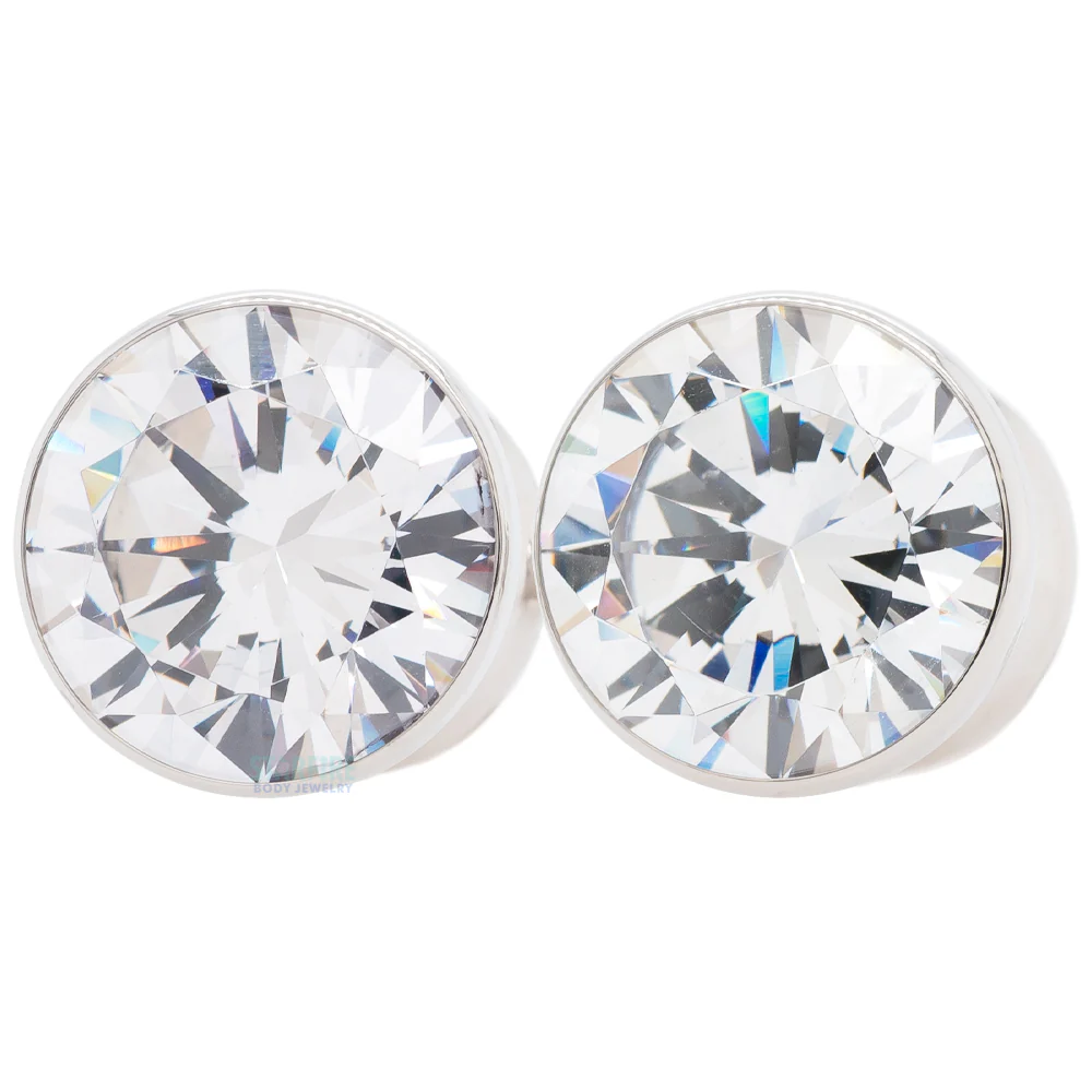 Single Gem BIG BLING Plugs ( Eyelets ) with Brilliant-Cut Gem - Cubic Zirconia - Image 3