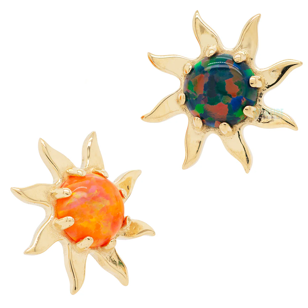 Sun in Gold Threaded End with Opal Cabochon